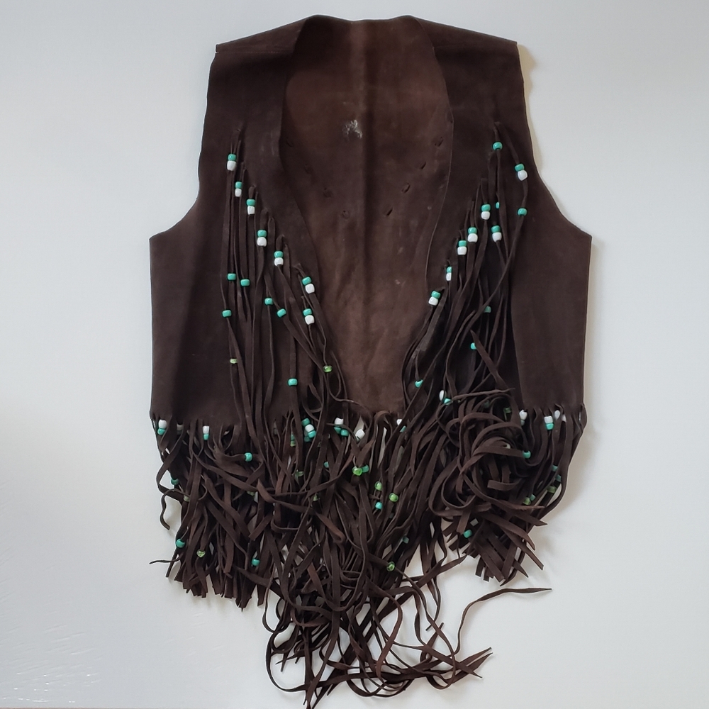 Vintage 70s Boho Beaded Leather Vest - Picture 3 of 6